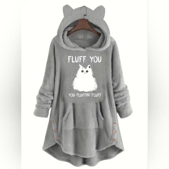 Brand New Cute Cat Print Thermal Hoodie with Kangaroo Pocket - Size M - Picture 1 of 5